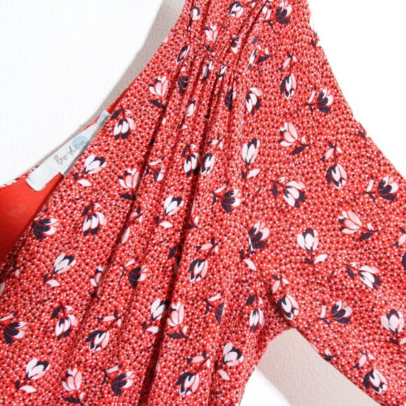 Boden Georgia Floral Midi Dress Jersey Faux Wrap Ruched Red Surplice V-Neck 8L - Picture 4 of 15
